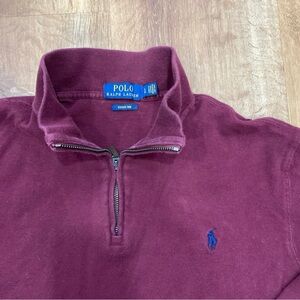 Polo by Ralph Lauren Men Large Burgundy Quarter Zip Estate Rib Sweater Pullover